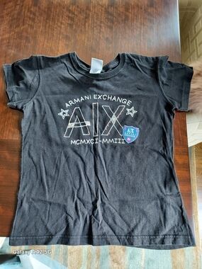 Armani Exchange Black Graphic Tee with Blue Shield Patch